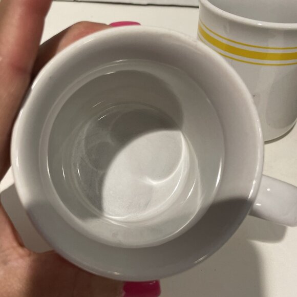 Vintage 1970s CITRUS Yellow Stripe Coffee Mugs Set of 4 Ceramic Retro Rainbow - Picture 6 of 9